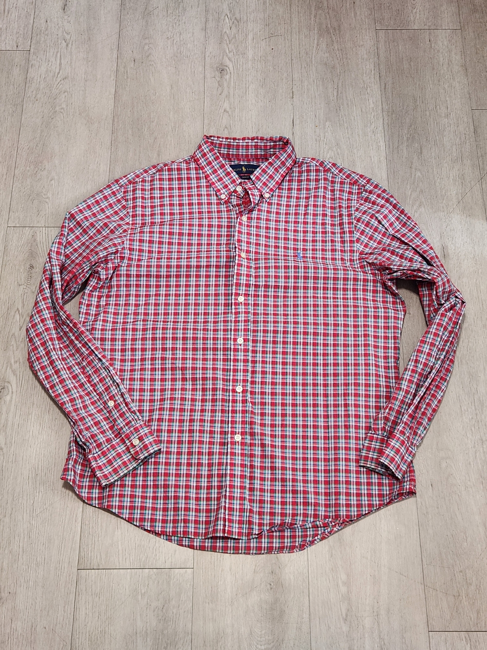 ​👔 Ralph Lauren Mens XL Slim Fit Red Plaid Button Down Shirt | Blue Pony